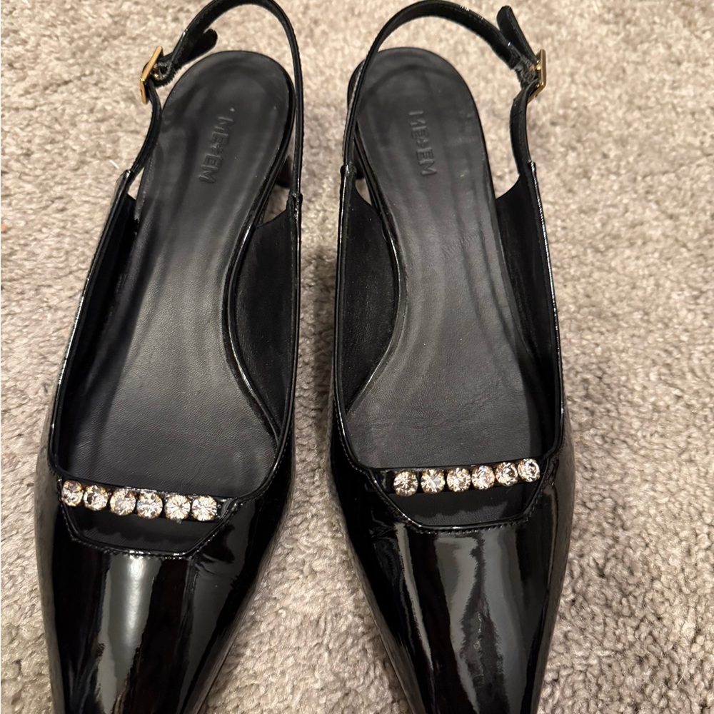 ME+EM Black Patent Heels with Crystal Detail